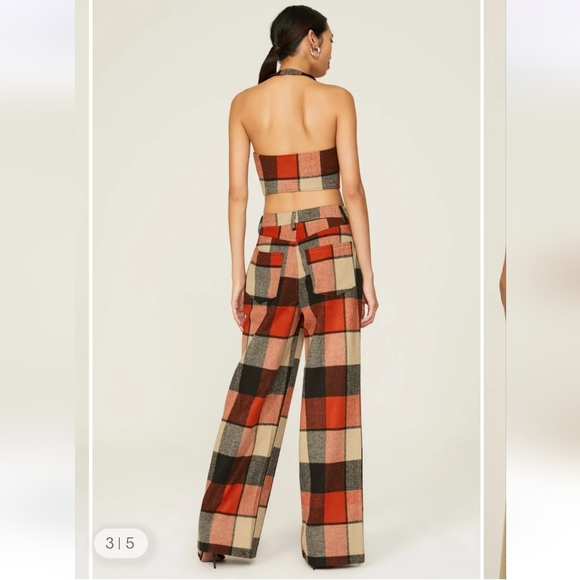 AFRM Plaid Halter Jumpsuit in Red and Black - Picture 3 of 16